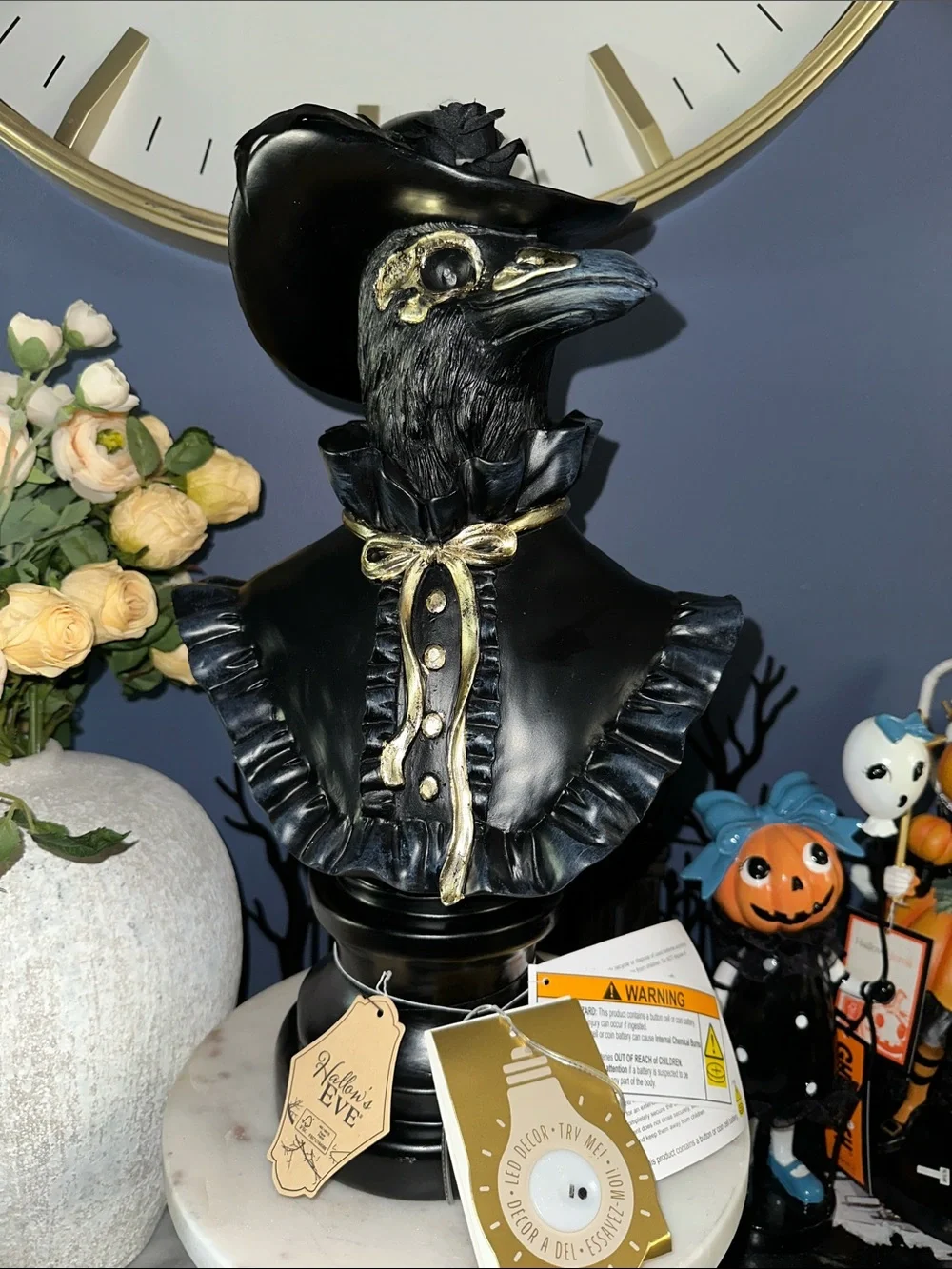Black Gold Raven Bust Decor